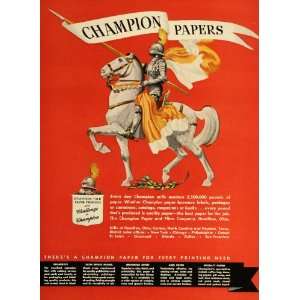 1949 Ad Champion Papers Medieval Armor Knight Horse   Original Print 