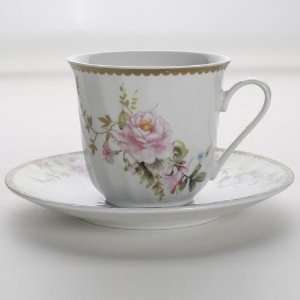 Charmed Rose Porcelain 7.5 Ounce Tea Cup & Saucer Sets (6)  