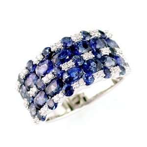   : Ladies Diamond & Sapphire Ring in 14K White Gold(TCW 4.85): Jewelry