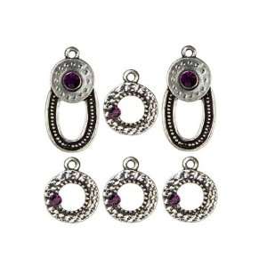  6pc Metal Charm Deco Round W/purple   Jewelry Basics Charm 
