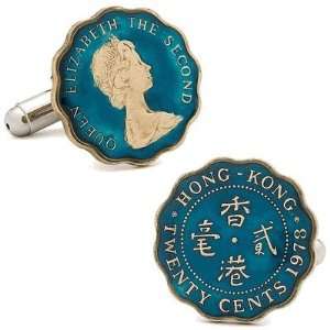    Kong Queen Elizabeth II Twenty Cent Coin Cufflinks 