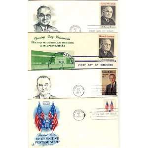   First Day Covers: Harry Truman, Lyndon Johnson, Stars & Stripes Flags