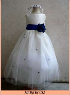 NEW IVORY/ROYAL BLUE WEDDING PARTY FLOWER GIRL DRESS S M L XL 2 4 6 8 