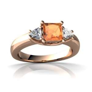  14k Rose Gold Square Fire Opal Ring Size 4.5: Jewelry
