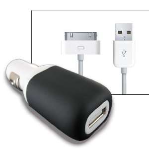  White/Black USB Car Charger w/ USB cable for iPhone 4S 4 
