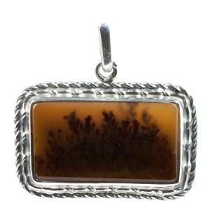 Moss Agate and Sterling Silver One of a Kind Rectangular Pendant