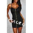 Slim zip mini dress halter straps party dress black  