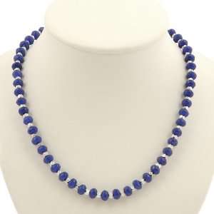    EXP Handmade Blue Agate Necklace With Faceted Silver Beads Jewelry