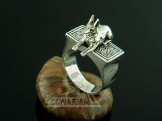 Egyptian 925 Silver Pharaohs Ring With Anubis 10  