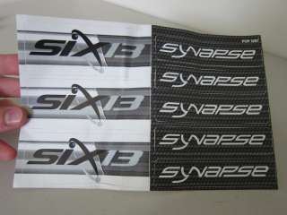 Cannondale Six13 Synapse sticker sheet decals Part # POP 328  