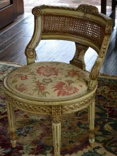 French Boudoir Chair Tapestry Distressed Cream Finish  