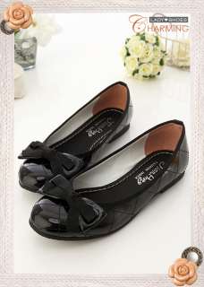 Womens Bow Round Toe Flats Shoes Black Comfort  