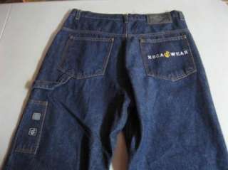 Vintage Mens ROCAWEAR Sewn Logo Dark RELAXED Indigo Denim Blue Jeans 