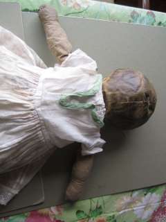 Antique 19th century original oil cloth painted antique doll 23 real 