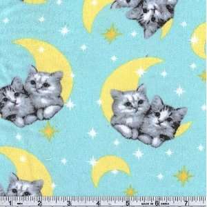  45 Wide Flannel Kittens in the Moon Aqua Fabric By The 