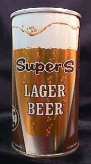 SUPER S LAGER BEER EARLY 1960S ZIP TAB CAN   GRACE BROS   EXTREMELY 
