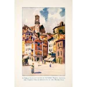 1921 Color Print La Tour Du Suquet Clock Tower Cannes France Cote D 
