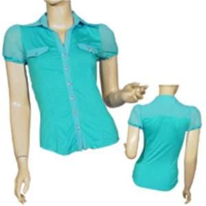   Ladies Cap Sleeve Short Point Collar Top Case Pack 6 
