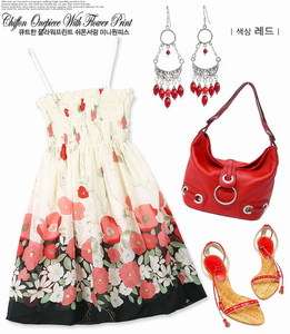 Japan Korean Style Trendy Fashion Red Summer Dress  