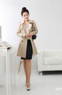 CHIC DOUBLE BREASTED COAT LAPEL TRENCH BELTED BEIGE S RY00024  
