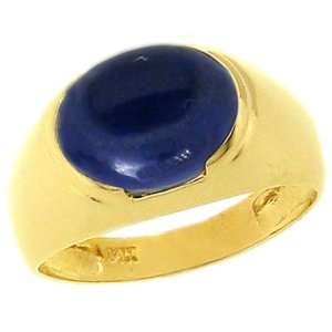  14K Yellow Gold Large Cabochon Oval Gemstone Ring Lapis 