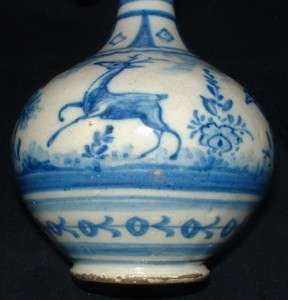   ENGLISH DELFT FRENCH FAIENCE VASE BULL DEER BIRDS FLORAL   