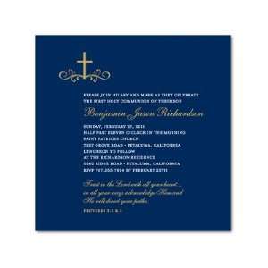 Communion Invitations   Calligraphic Cross Navy By Christine Laursen