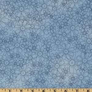  44 Wide The Giving Garden Flower Sketch Lake Blue Fabric 