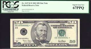 2001 $50.00 FRN CE00000001* *STAR* P.C.G.S #67PPQ  