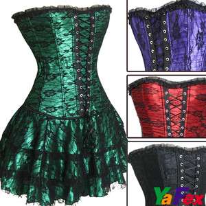 Elegant Sexy Burlesque Costume showgirl corset Bustier+ skirt+G string 