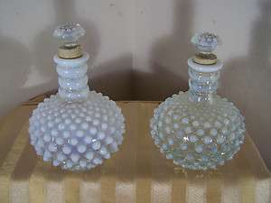   FENTON HOBNAIL FRENCH OPALSCENT PERFUME BOTTLES WITH STOPPERS   