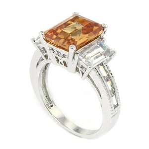  Classic Promise Ring  Rectangular Champagne & White CZs 