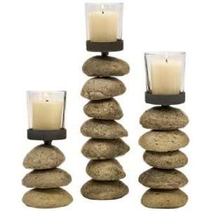  Set of 3 Cairn Candle Holders with Glass Cup: Home 