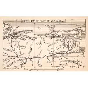  1912 Lithograph Map Venezuela South America Orinoco River Caracas 