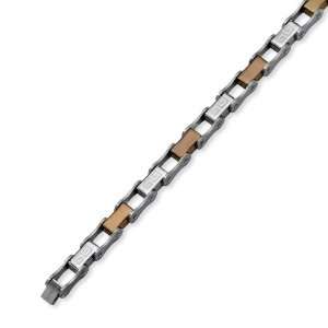  Stls Steel Chocolate IP plated Greek Key Bracelet 8.5 In 