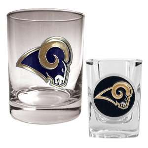  St Louis Rams Rocks Glass & Shot Glass Set   Primary Logo 