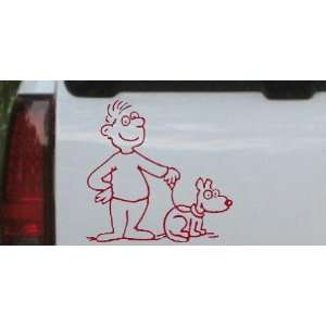 Man and Dog Stick Family Car Window Wall Laptop Decal Sticker    Red 