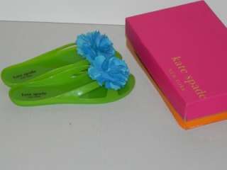 Kate Spade Beau Keylime Green w/Blue Floral Jelly Thong Sandals Shoes 
