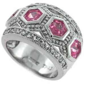  HONEYCOMB Pink CZ Simulated Diamond Silver Ring Size 10 Jewelry