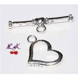  1 Set of Sterling Silver Findings Heart Shaped Toggle 