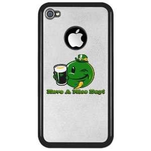 iPhone 4 or 4S Clear Case Black Irish Have a Nice Day Smiley Face Beer 