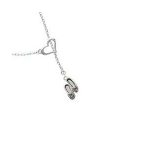  Ballet Slippers   Silver Heart Lariat Charm Necklace 