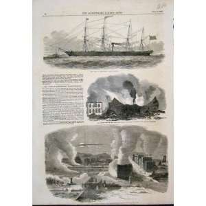  Steamer Ship Fire Starkey Bros San Francisco 1851 Print 