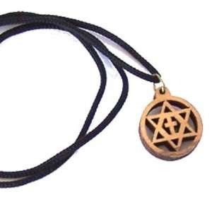  Star of David with Cross   olive wood necklace, necklace 