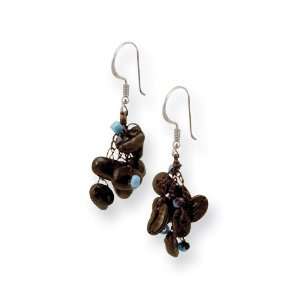  Sterling Silver Coffee Bean & Blue Bead Spongie Earrings 