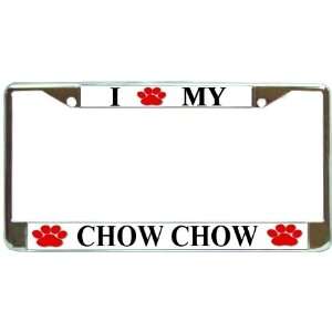  I Love My Chow Chow Paw Prints Dog Chrome Metal License 