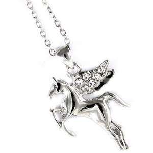  Fancy Silver Tone Pegasus Winged Horse with Clear Crystals 