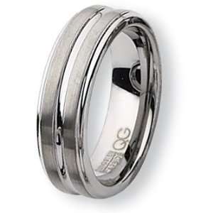 Chisel Grooved Ridged Edge Brushed and Polished Tungsten Ring (7.0 mm 