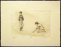 Norwood Aggies Signed & Numbered Art Etching kids playing marbles 