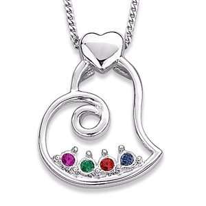   Silver Sisters Heart Birthstone Necklace   4 Birthstones Jewelry